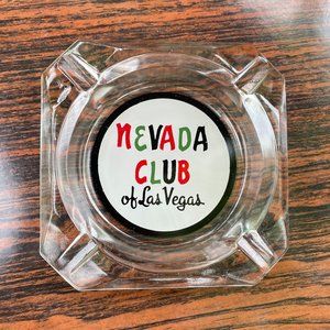 Vintage NEVADA CLUB OF LAS VEGAS Casino Glass Ashtray / Coin Dish - two chips